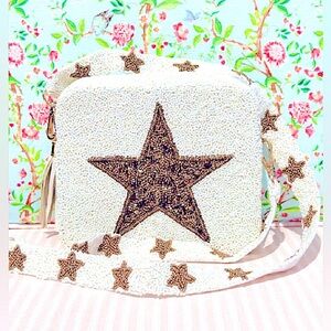 White & Gold Beaded Star Crossbody Bag